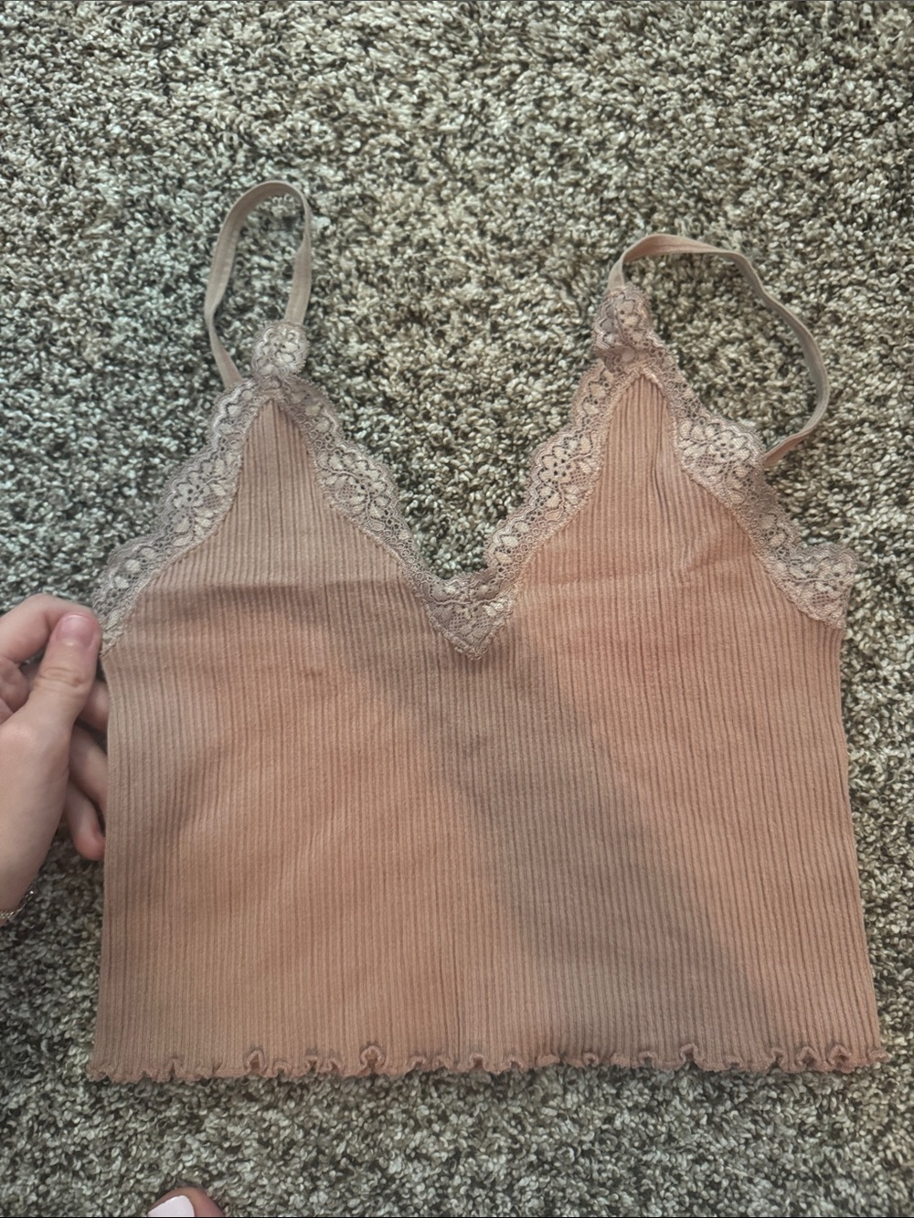 Forever 21 Ribbed Lace Trim Cami - Mauve